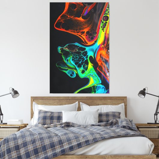 Mooie kleurrijke mix van neon verven op zwart oppe canvas afdruk (Insitu (Slaapkamer))