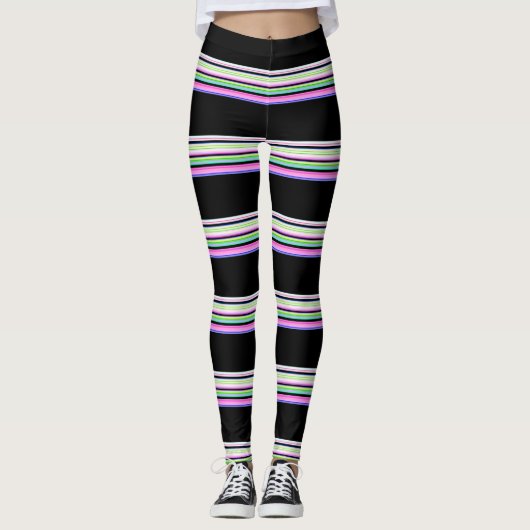 Mooie kleurrijke neon strepen leggings (Voorkant)