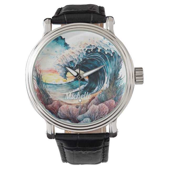 Mooie kleurrijke oceaangolf horloge (Voorkant)
