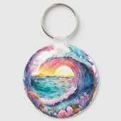 Mooie kleurrijke oceaangolf sleutelhanger (Achterkant)