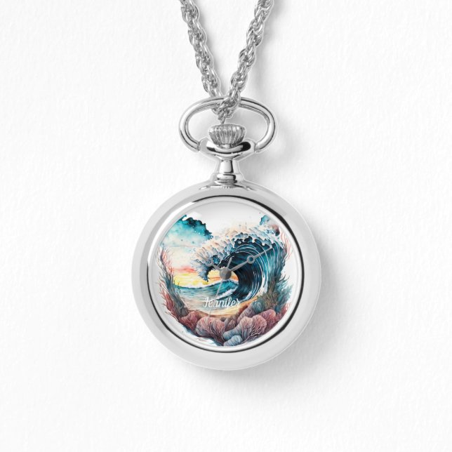 Mooie kleurrijke oceaangolven horloge (Voorkant)