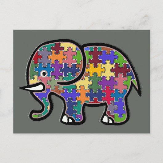 Mooie kleurrijke olifant puzzel briefkaart (Voorkant)