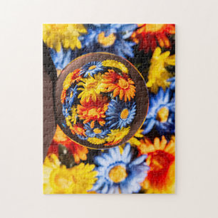 Mooie kleurrijke Orb Flower Reflectie Legpuzzel