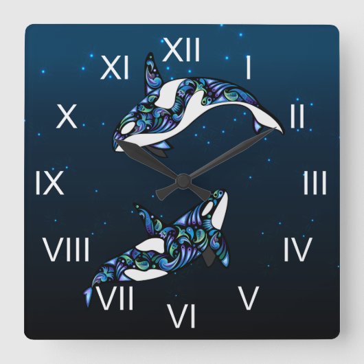 Mooie, kleurrijke orca-walvisstrand vierkante klok (Voorkant)