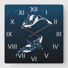 Mooie, kleurrijke orca-walvisstrand vierkante klok