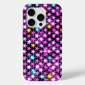 Mooie kleurrijke paarse glanzende sterren iPhone 15 pro case