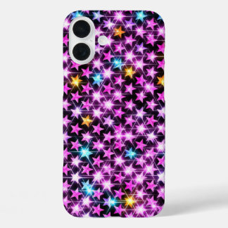 Mooie kleurrijke paarse glanzende sterren iPhone 16 plus hoesje