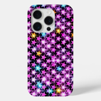 Mooie kleurrijke paarse glanzende sterren iPhone 15 pro case