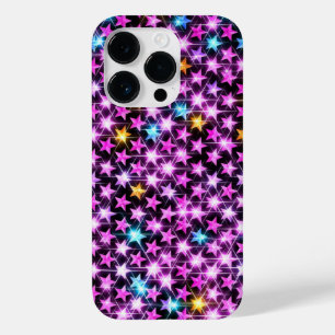 Mooie kleurrijke paarse glanzende sterren Case-Mate iPhone 14 pro hoesje