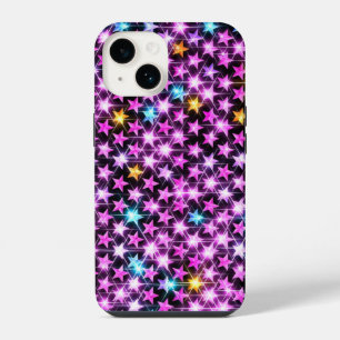 Mooie kleurrijke paarse glanzende sterren iPhone 14 hoesje
