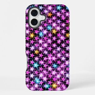 Mooie kleurrijke paarse glanzende sterren iPhone 16 plus hoesje