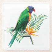 Mooie kleurrijke papegaai en bloemen glazen onderzetter (Voorkant)