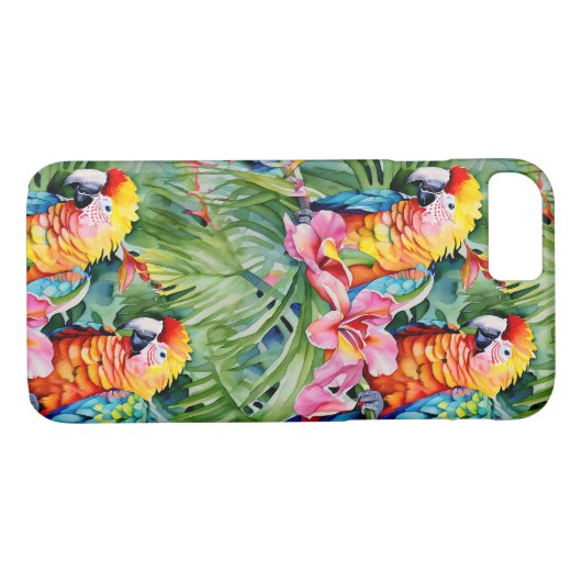 Mooie kleurrijke papegaaien en tropische bloemen Case-Mate iPhone case (Achterkant (Horizontaal))