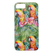 Mooie kleurrijke papegaaien en tropische bloemen Case-Mate iPhone case (Achterkant)