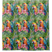 Mooie kleurrijke papegaaien en tropische bloemen douchegordijn (Voorkant)