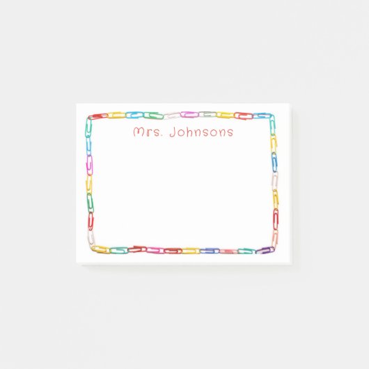Mooie Kleurrijke Paperclips School Docenten Naam Post-it® Notes (Voorkant)