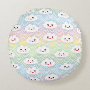 Mooie Kleurrijke Pastelkleurige Kawaii Wolken Patr Rond Kussen