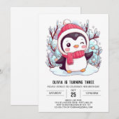Mooie kleurrijke pinguïn digitale verjaardag kaart (Voorkant / Achterkant)