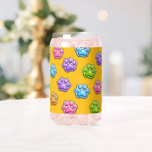 Mooie Kleurrijke Pootafdruk Patroon Cartoonstijl Blikvorm Glas