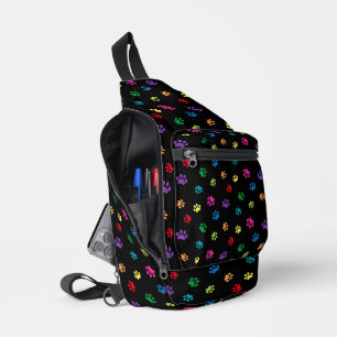 Mooie Kleurrijke Pootafdrukken Patroon Zwart Sling Bag