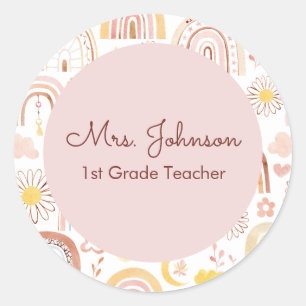 Mooie Kleurrijke Regenbogen en Madeliefjes Bloemen Ronde Sticker