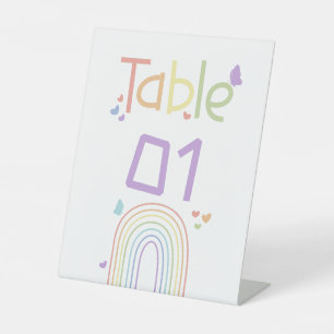 Mooie Kleurrijke Regenboog Baby Shower Tafel Numme Reclamebord Met Voetstuk