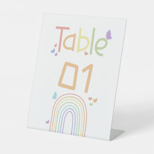 Mooie Kleurrijke Regenboog Baby Shower Tafel Numme Reclamebord Met Voetstuk