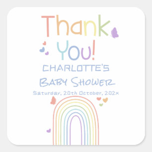 Mooie Kleurrijke Regenboog met Hartjes Baby Borrel Vierkante Sticker