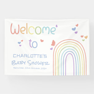 Mooie Kleurrijke Regenboog met Hartjes Baby Shower Spandoek