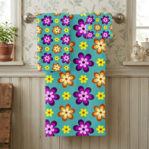 Mooie Kleurrijke Retro Bloemen Bad Handdoek Set