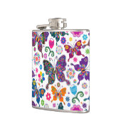 Mooie kleurrijke retro vlinders * Bloemen Heupfles (Links)