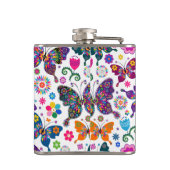 Mooie kleurrijke retro vlinders * Bloemen Heupfles (Achterkant)