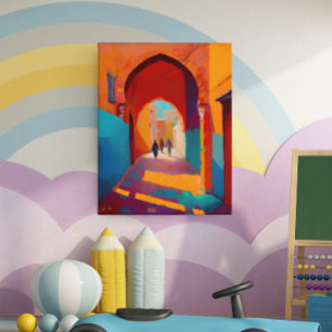Mooie, kleurrijke Rode Medina Marokko Marrakech Canvas Afdruk