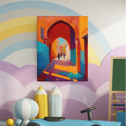 Mooie, kleurrijke Rode Medina Marokko Marrakech Canvas Afdruk