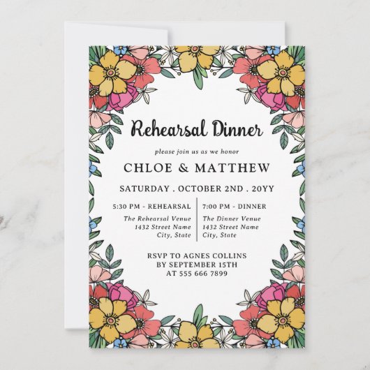 Mooie Kleurrijke Roze Bloemen Proefavondmaal Kaart (Voorkant)