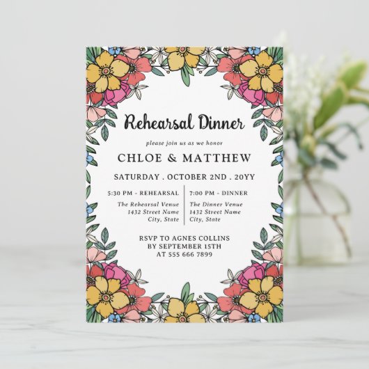 Mooie Kleurrijke Roze Bloemen Proefavondmaal Kaart (Staand voorkant)