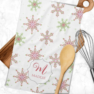 Mooie Kleurrijke Sneeuwvlok Monogram Kerst Vakanti Theedoek