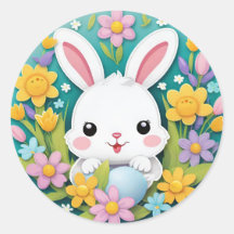 Mooie Kleurrijke Speelse Paashaas Bloemen Sticker