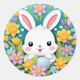 Mooie Kleurrijke Speelse Paashaas Bloemen Sticker