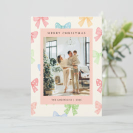 Mooie Kleurrijke Strik Patroon 5 Foto Kerstmis Feestdagenkaart
