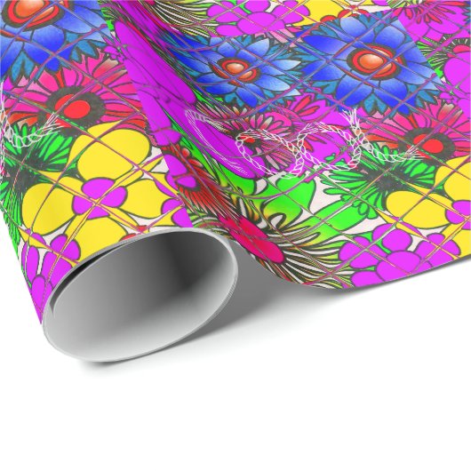 Mooie kleurrijke verbazingwekkende bloemmotief ont cadeaupapier (Rol Hoek)