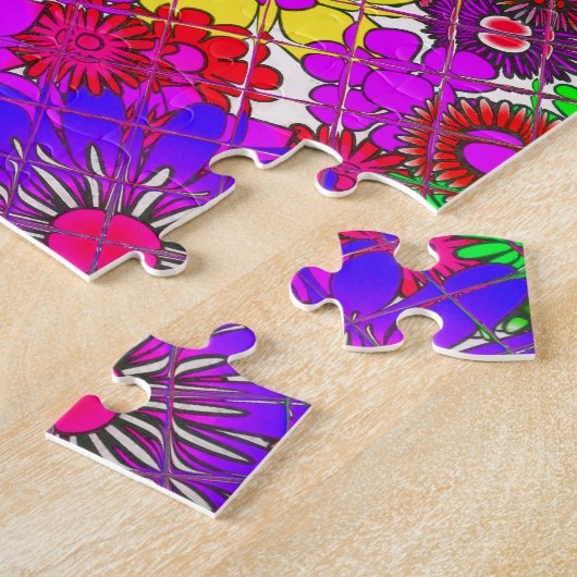 Mooie kleurrijke verbazingwekkende bloemmotief ont legpuzzel (Zijkant)