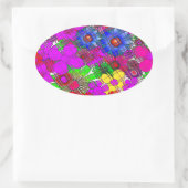 Mooie kleurrijke verbazingwekkende bloemmotief ont ovale sticker (Tas)