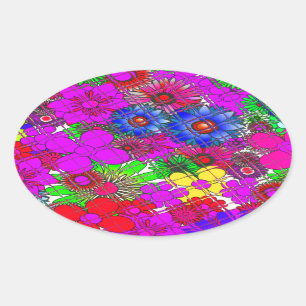 Mooie kleurrijke verbazingwekkende bloemmotief ont ovale sticker
