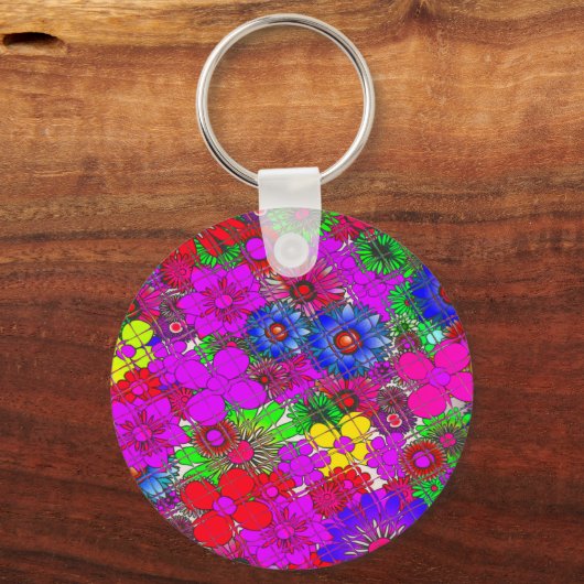 Mooie kleurrijke verbazingwekkende bloemmotief ont sleutelhanger (Voorkant)