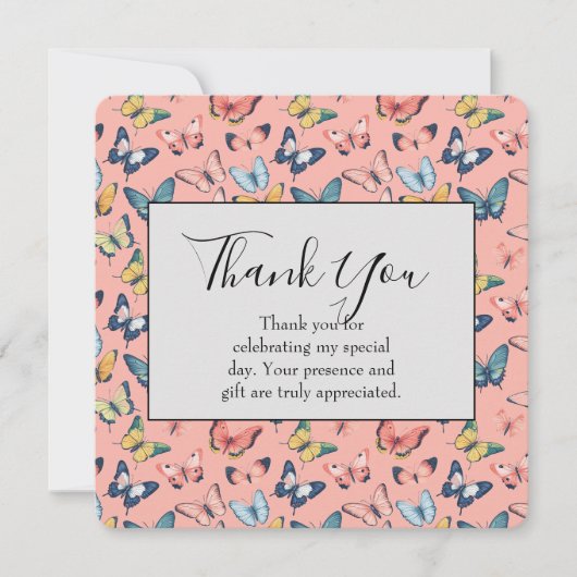 Mooie kleurrijke vlinderprint dank je wel bedankkaart (Voorkant)