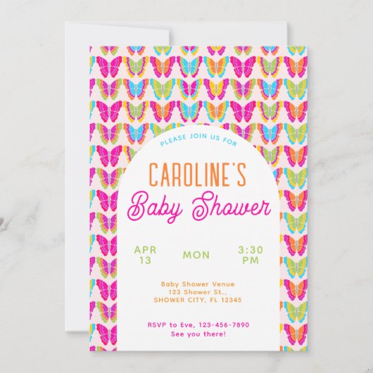 Mooie Kleurrijke Vlinders Boog Meisje Baby Shower Kaart (Voorkant)
