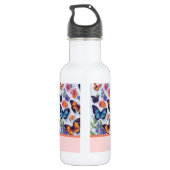 Mooie kleurrijke Vlinders en Bloemen Waterfles (Achterkant)