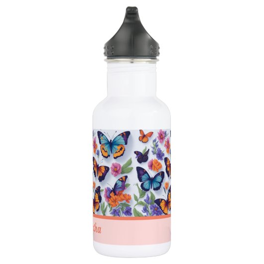 Mooie kleurrijke Vlinders en Bloemen Waterfles (Rechts)