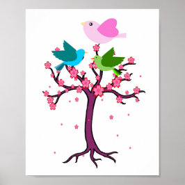 mooie kleurrijke vogels en boom Nursery baby Poster